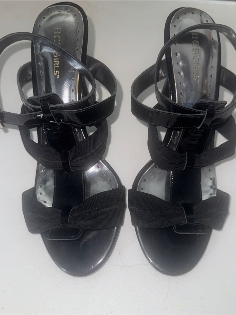 BCBGirls Black T - strap Knot-Front Heels
